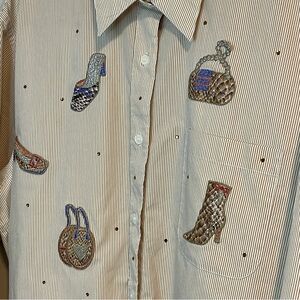 Women's Button Down Shirt with Embroidered Accessories